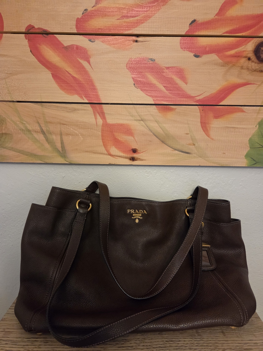 Prada Brown Leather Vitello Daino Tote Bag